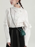 Women's Long Sleeve Asymmetric Collar Ruffled Trim Suit Shirts