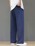 Men's Summer Vintage Linen Drawstring Straight Wide Leg Pants
