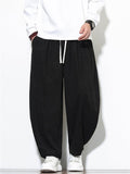 Men's Casual Simple Waffle Solid Color Drawstring Wide Leg Cropped Pants