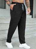 Men Plaid Drawstring Elastic Waist Casual Straight Trousers