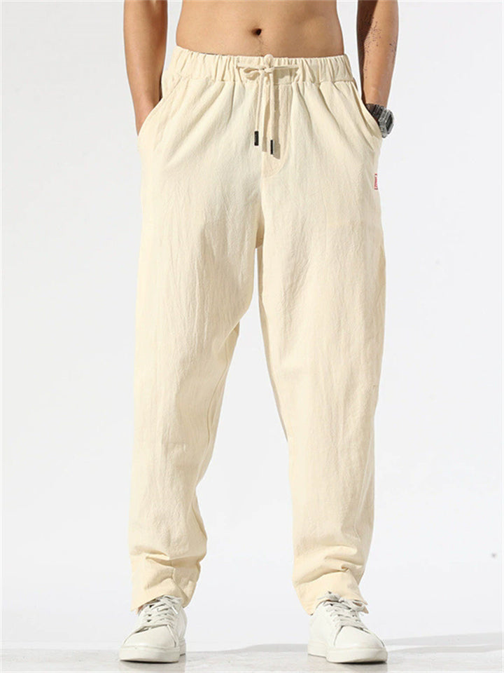 Men's Solid Color Hanzi Pattern Drawstring Jogger Pants