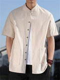Men's Simple Short Sleeve Ramine Blend Mandarin Collar Casual Shirts