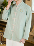 Men's Chinese Style Cotton Linen Contrast Color Tang Suit Jacket