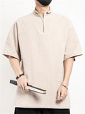 Men's Retro Cloud Embroideried Stand Collar Linen Shirt