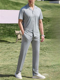 Men Comfy Breathable Ice Silk 2 Piece Short Sleeve Shirt Pants Outfits