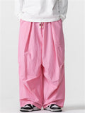 Men's Retro Solid Color Drawstring Wide Leg Cargo Pants
