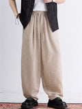 Mens Cotton Linen Wide Leg Pants Loose Fit Harem Trousers