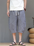 Men's Cotton Linen Solid Color Texture Drawstring Capri Pants