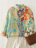 Women's Holiday Style Contrast Color Printed Long Sleeve Shirts