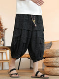 Men's Japanese Style Tiered Baggy Capris Harem Pants