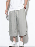 Men Summer Drawstring Wide Leg Cropped Harem Pants