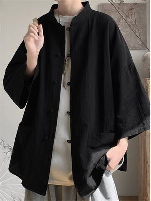 Chinese Style Loose Casual Summer Half Sleeve Shirts for Men
