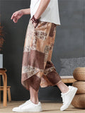 Mens Summer Floral Print Loose Wide Leg Capri Harem Pants