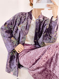 Women's Purple Round Neck Embroidered Sequin Cotton-padded Jacket