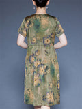 Women's Loose  Floral Print O-neck Short Sleeve Dress