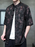 Men's Chinese Style Tie-dye Jacquard Mandarin Collar Short Sleeve Shirts