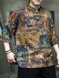 Men's Summer Cool Chinese Style Printed Half Sleeve TangSuit Shirt