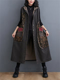 Vintage Floral Single Breasted Sleeveless Denim Hooded Coat