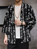 Chinese Zen Style Casual Print Long Sleeve Cardigan for Men