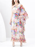 Women's Summer Floral One Shoulder Asymmetric Maxi Dresses