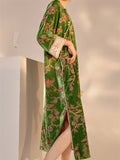 Chinese Style 3/4 Sleeve Retro Jacquard Beads Split Dress for Women