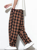 Mens Plaid Checkered Wide Leg Baggy Harem Pants