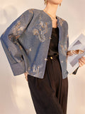 Women's Chinese Style Round Neck Long Sleeve Loong Embroidered Jacket