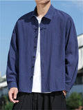 Chinese Style Solid Color Lapel Long Sleeve Shirts for Men