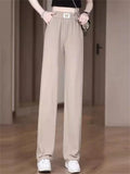 Women's Butterfly Embroidery Comfy High Waisted Wide Leg Ice Silk Pants
