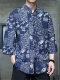 Men's Summer Trendy Chinese Style Printed Button Up TangSuit Shirt
