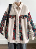 Retro Loose Jacquard Patchwork Cargo Jacket for Men