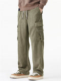 Winter Warm Fleece Lined Cargo Pocket Drawstring Men Casual Pants