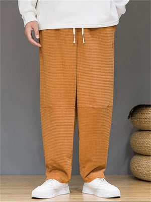 Men's Red Hanzi Embroidery Corduroy Vintage Trousers
