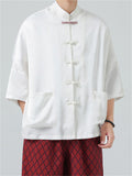 Chinese Style  Short Sleeve Drop Shoulder Tang Suit Shirts for Men