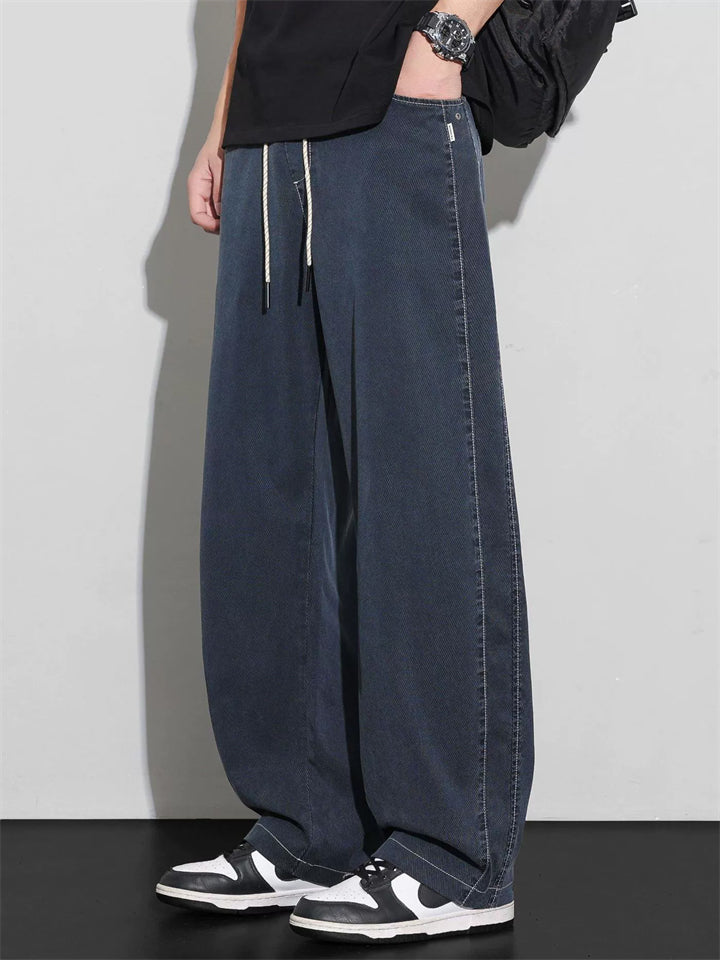 Mens Loose Fit Drawstring Streetwear Baggy Wide Leg Pants