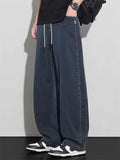Mens Loose Fit Drawstring Streetwear Baggy Wide Leg Pants
