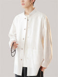 Chinese Style Cotton Metal Frog Button Stand Collar Shirt For Men