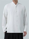 Men's Chinese Style Textured Mandarin Collar Zen Style Long Sleeve Shirts