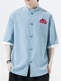 Men's Chinese Style Embroidery Frog Button Half Sleeve Shirts