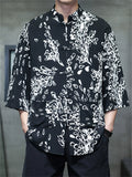 Men's Summer Trendy Chinese Style Printed Button Up TangSuit Shirt
