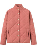 Women's Retro Solid Color Casual Argyle Check Stand Collar Coat