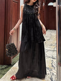 Women's Oriental Style Elegant Print Patchwork Sleeveless Dress