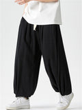 Men's Japanese Style Cotton Linen Solid Color Loose Bloomers Pants