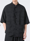 Retro Chinese Style Loose Stand Collar Satin Shirts for Men