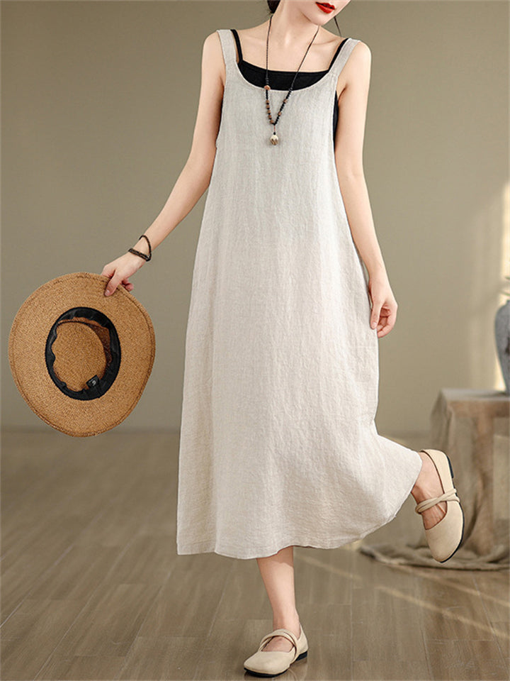 Women's Simple Solid Color Loose Overall Midi Dress
