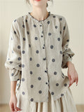 Women's Simple Long Sleeve Linen Cotton Polka Dots Shirts