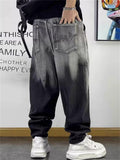 Men Streetwear Ombre Baggy Wide Leg Washed Denim Joggers Jeans