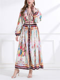 Women's Elegant V Neck Long Sleeve Floral Print Dress