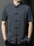 Cool Men's Chinese-style Button Stand Collar Short Sleeve Shirt