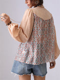 Women's Floral Print Plaid Patchwork Long Sleeve Shirt